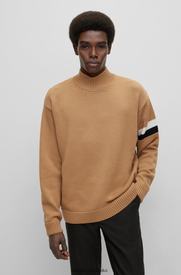 Hugo Boss Hugo sweter o swobodnym kroju z wełny merynosów z charakterystycznymi beżowymi paskami beżowy R0X0H62821