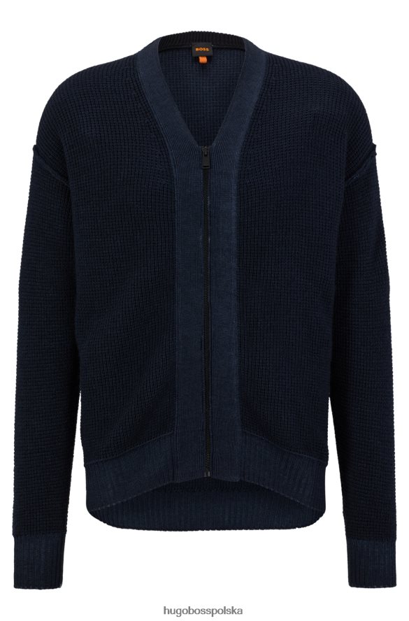 Hugo Boss Hugo sweter o swobodnym kroju, zapinany na zamek, z ciemnoniebieskiej wełny z pierwszego tłoczenia ciemny niebieski R0X0H62251