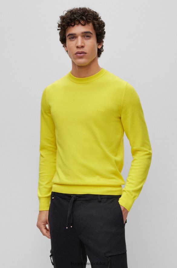 Hugo Boss Hugo żółty sweter z czystej bawełny o regularnym kroju z haftowanym logo żółty R0X0H6901