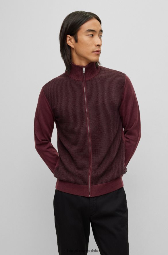 Hugo Boss Hugo, zapinany na zamek, dzianinowy kardigan z czystej wełny w kolorze ciemnoczerwonym ciemno czerwony R0X0H63323