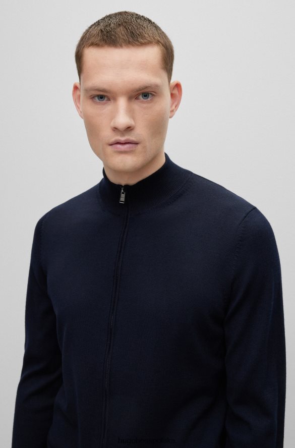 Hugo Boss Kardigan o regularnym kroju z dziewiczej wełny z charakterystycznym paskiem hugo w kolorze ciemnoniebieskim ciemny niebieski R0X0H62696