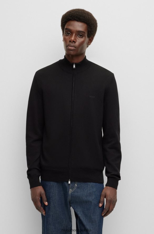 Hugo Boss Kardigan o regularnym kroju z haftowanym logo, wykonany z czarnej bawełny hugo o strukturalnej strukturze czarny R0X0H64565