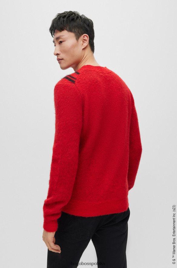 Hugo Boss Looney Tunes x Wytrzymały sweter o regularnym kroju z grafiką króliczka Bugs czerwony R0X0H63834