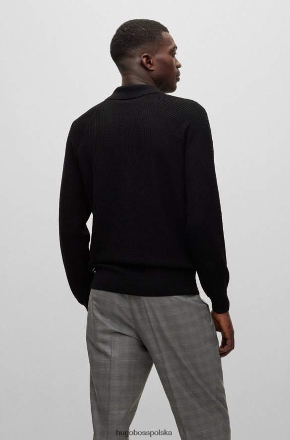 Hugo Boss Prążkowany sweter polo hugo w kolorze czarnym o dopasowanym kroju czarny R0X0H62961