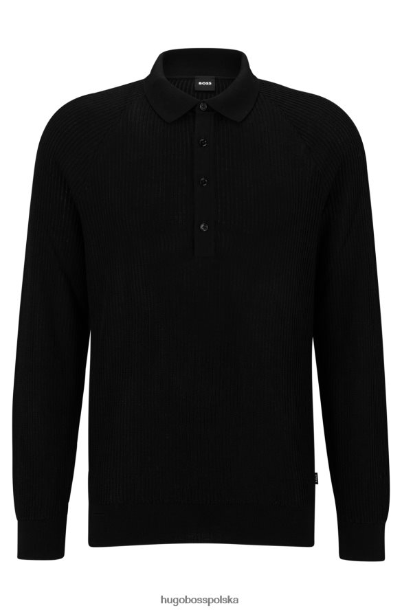 Hugo Boss Prążkowany sweter polo hugo w kolorze czarnym o dopasowanym kroju czarny R0X0H62961