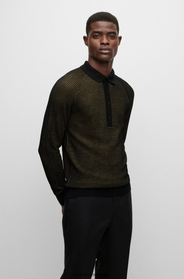 Hugo Boss Prążkowany sweter polo w czarnym hugo o dopasowanym kroju czarny R0X0H62962