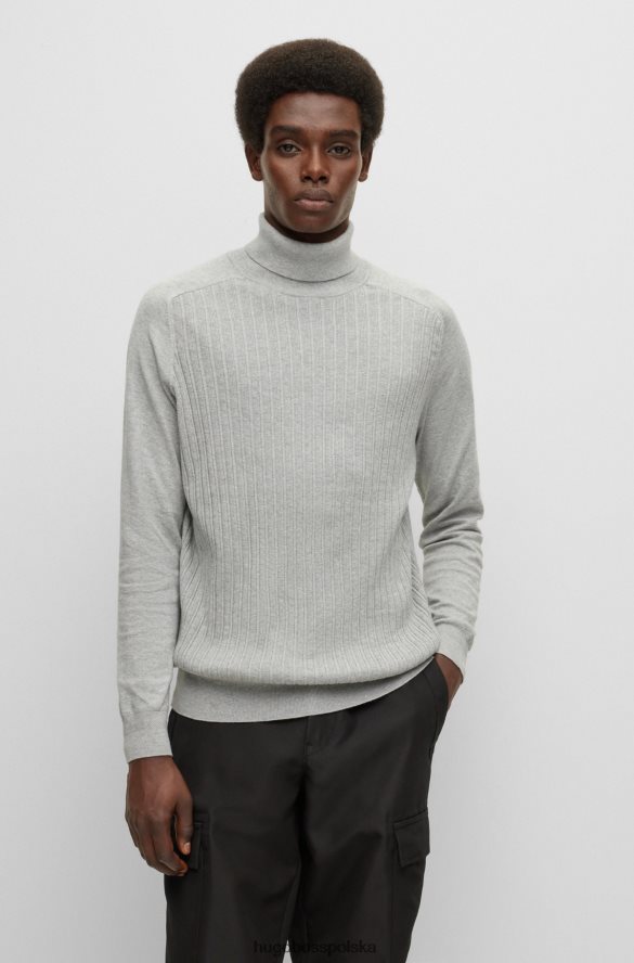 Hugo Boss Prążkowany sweter z golfem z bawełny i kaszmiru Hugo w kolorze jasnoszarym jasnoszary R0X0H61089