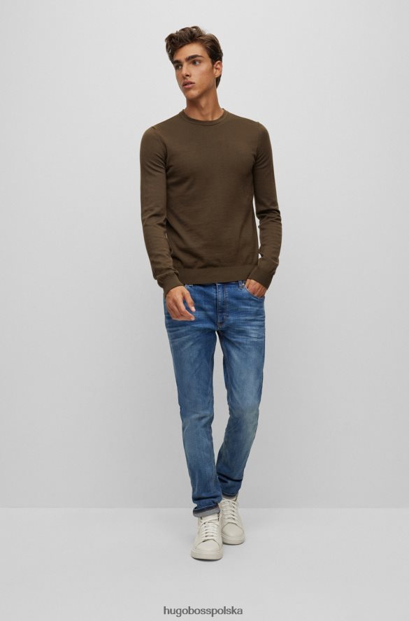 Hugo Boss Sweter Hugo o dopasowanym kroju z bardzo cienkiej wełny merynosów w kolorze ciemnozielonym ciemnozielony R0X0H62791