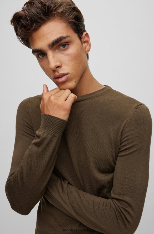 Hugo Boss Sweter Hugo o dopasowanym kroju z bardzo cienkiej wełny merynosów w kolorze ciemnozielonym ciemnozielony R0X0H62791
