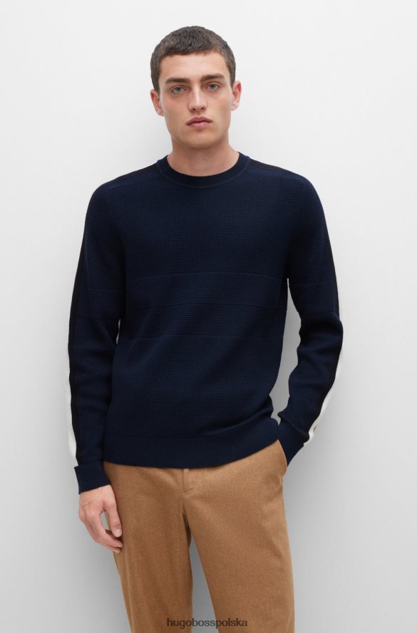 Hugo Boss Sweter Hugo w ciemnoniebieskie paski o strukturalnej strukturze z bawełny i dziewiczej wełny hugo ciemny niebieski R0X0H62150