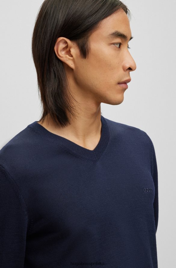 Hugo Boss Sweter Hugo z dekoltem w kształcie litery V w kolorze odpowiedzialnej wełny w kolorze ciemnoniebieskim ciemny niebieski R0X0H61414