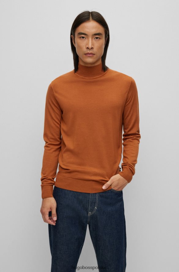 Hugo Boss Sweter Hugo z półgolfem z dziewiczej wełny i jedwabistego brązu brązowy R0X0H63807