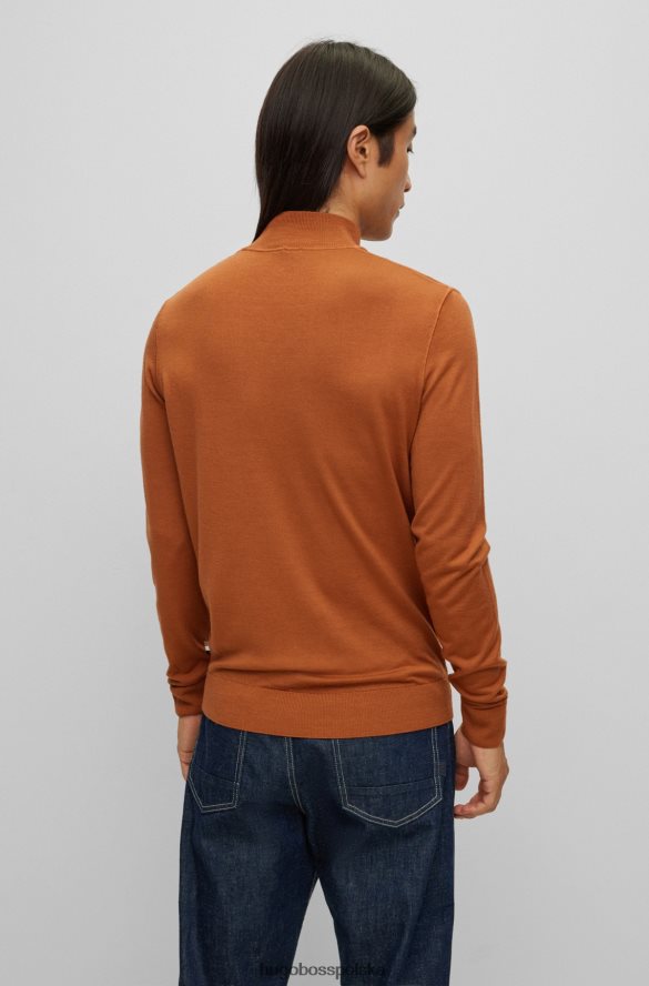 Hugo Boss Sweter Hugo z półgolfem z dziewiczej wełny i jedwabistego brązu brązowy R0X0H63807