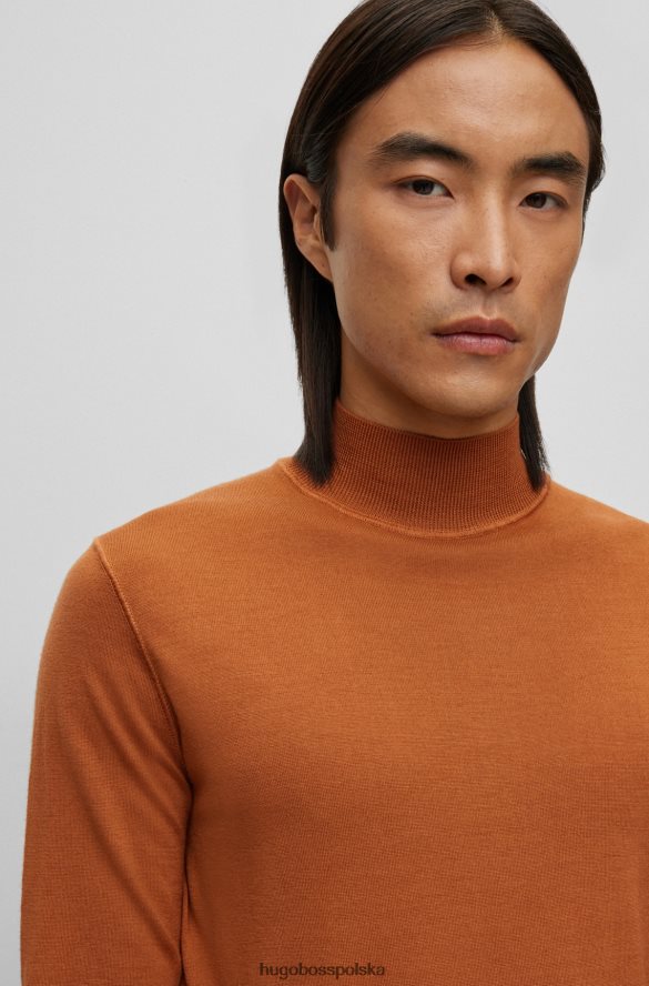 Hugo Boss Sweter Hugo z półgolfem z dziewiczej wełny i jedwabistego brązu brązowy R0X0H63807