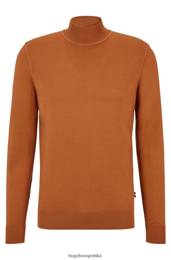Hugo Boss Sweter Hugo z półgolfem z dziewiczej wełny i jedwabistego brązu brązowy R0X0H63807