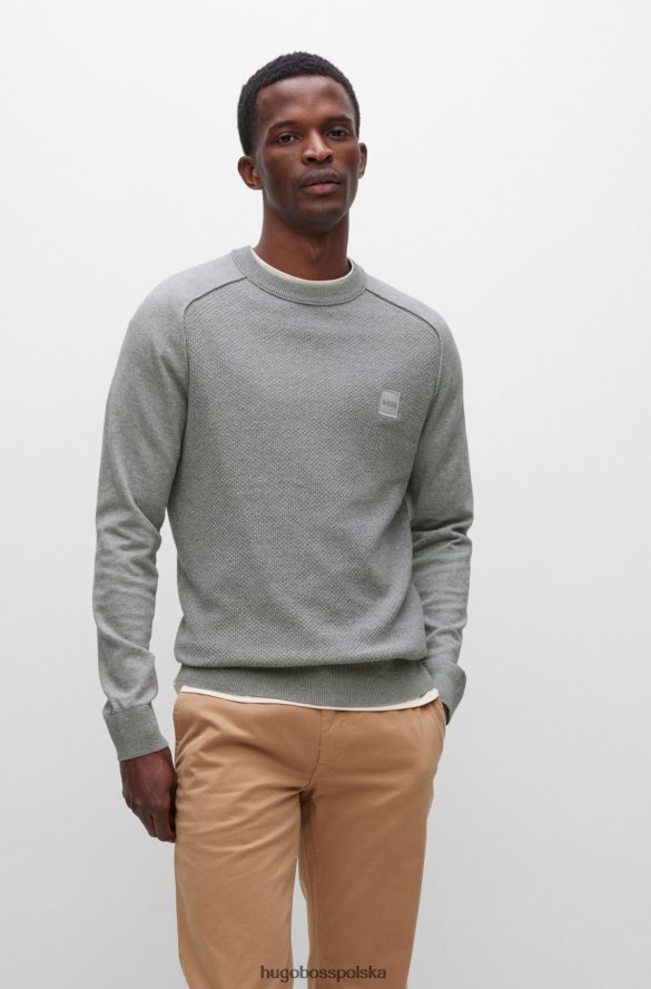 Hugo Boss Sweter bawełniano-kaszmirowy o mieszanej strukturze z tkaną metką hugo jasnoszary jasnoszary R0X0H61971