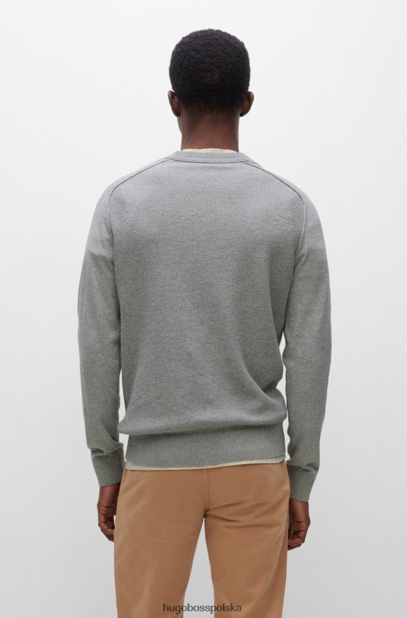 Hugo Boss Sweter bawełniano-kaszmirowy o mieszanej strukturze z tkaną metką hugo jasnoszary jasnoszary R0X0H61971