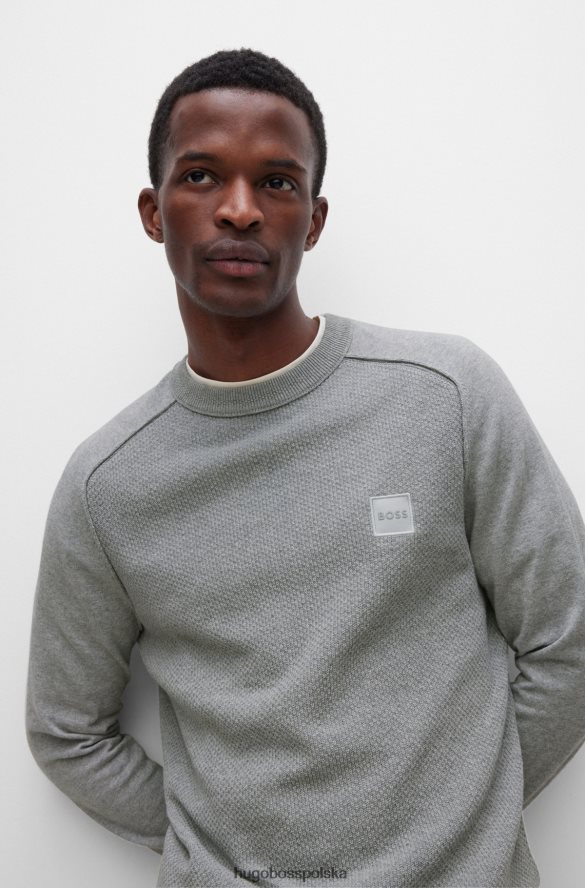 Hugo Boss Sweter bawełniano-kaszmirowy o mieszanej strukturze z tkaną metką hugo jasnoszary jasnoszary R0X0H61971
