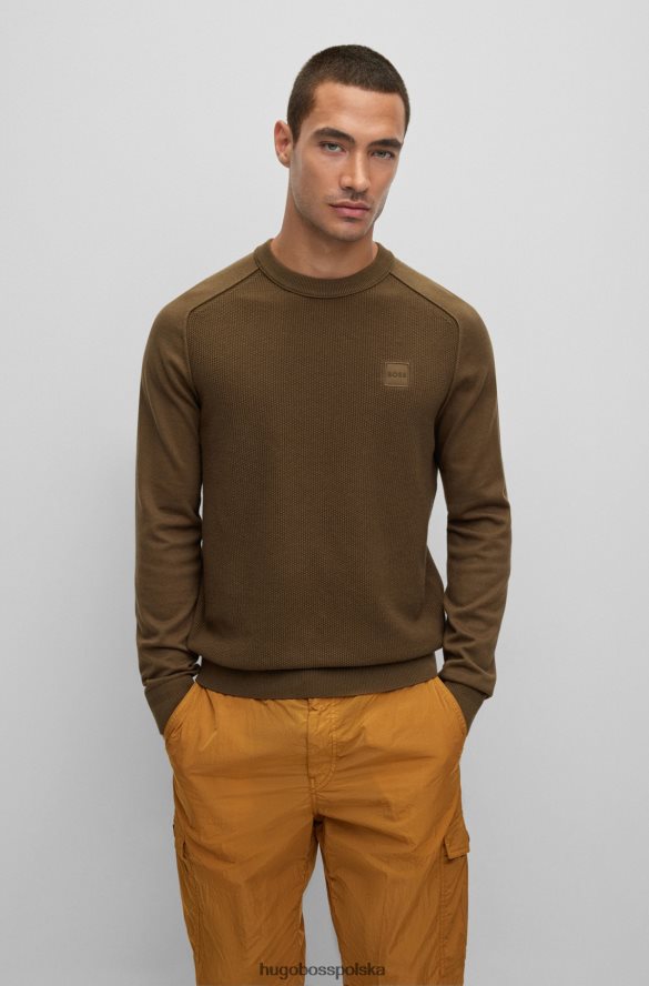 Hugo Boss Sweter bawełniano-kaszmirowy o mieszanej strukturze z tkaną metką w kolorze ciemnozielonym hugo ciemnozielony R0X0H61969