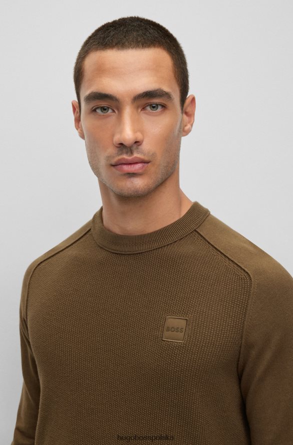 Hugo Boss Sweter bawełniano-kaszmirowy o mieszanej strukturze z tkaną metką w kolorze ciemnozielonym hugo ciemnozielony R0X0H61969