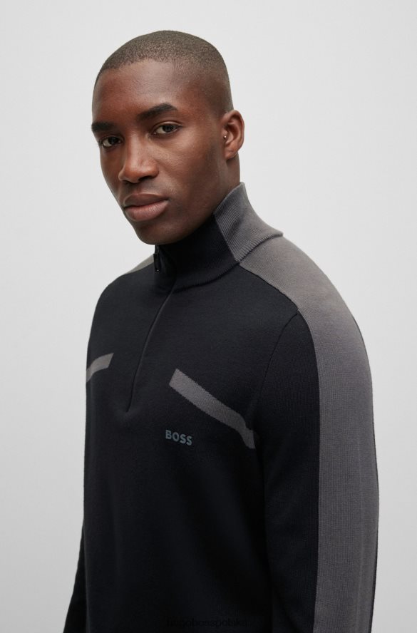 Hugo Boss Sweter hugo o regularnym kroju, zapinany na zamek i taśmę z logo, czarny czarny R0X0H62183