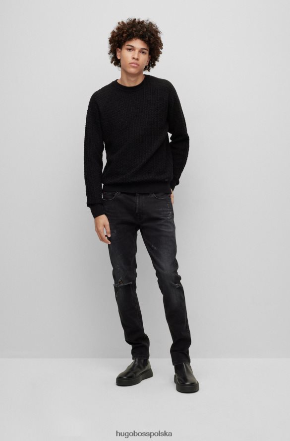 Hugo Boss Sweter hugo o swobodnym kroju z czarnej bawełny strukturalnej czarny R0X0H63899