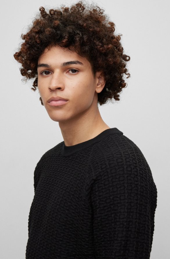 Hugo Boss Sweter hugo o swobodnym kroju z czarnej bawełny strukturalnej czarny R0X0H63899