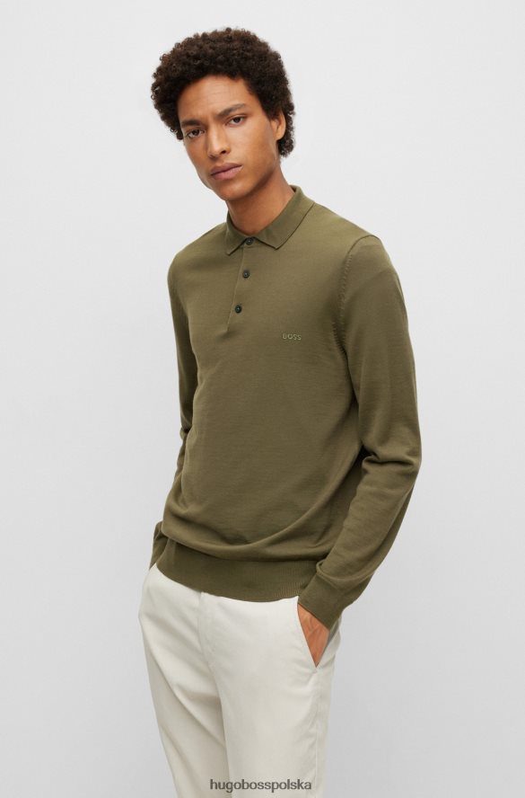 Hugo Boss Sweter hugo polo z dziewiczej wełny z haftowanym logo w kolorze khaki khaki R0X0H61276