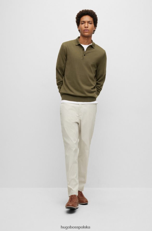 Hugo Boss Sweter hugo polo z dziewiczej wełny z haftowanym logo w kolorze khaki khaki R0X0H61276