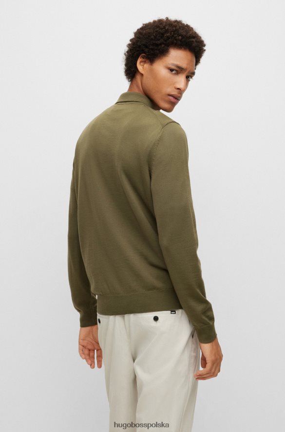 Hugo Boss Sweter hugo polo z dziewiczej wełny z haftowanym logo w kolorze khaki khaki R0X0H61276