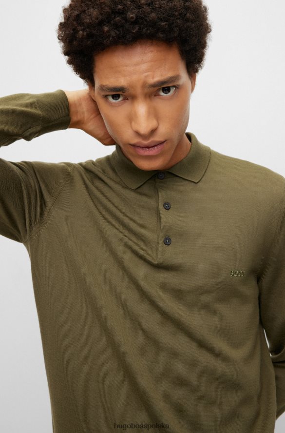 Hugo Boss Sweter hugo polo z dziewiczej wełny z haftowanym logo w kolorze khaki khaki R0X0H61276