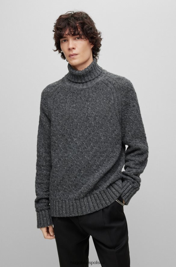 Hugo Boss Sweter hugo z domieszką wełny i golfem z naszywką z logo w kolorze ciemnoszarym ciemno szary R0X0H63384