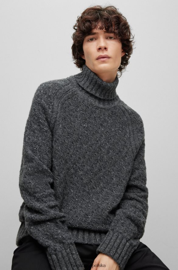 Hugo Boss Sweter hugo z domieszką wełny i golfem z naszywką z logo w kolorze ciemnoszarym ciemno szary R0X0H63384