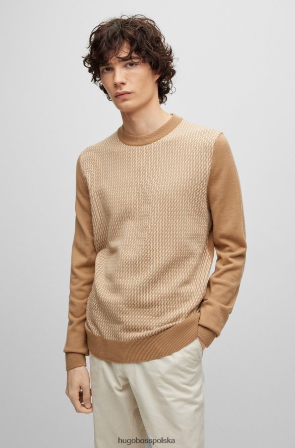 Hugo Boss Sweter hugo z okrągłym dekoltem w beżowym, żakardowym kolorze beżowy R0X0H61462