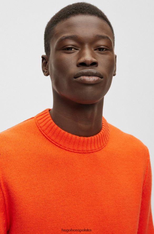 Hugo Boss Sweter hugo z okrągłym dekoltem z pomarańczowej mieszanki z dziewiczą wełną Pomarańczowy R0X0H63568