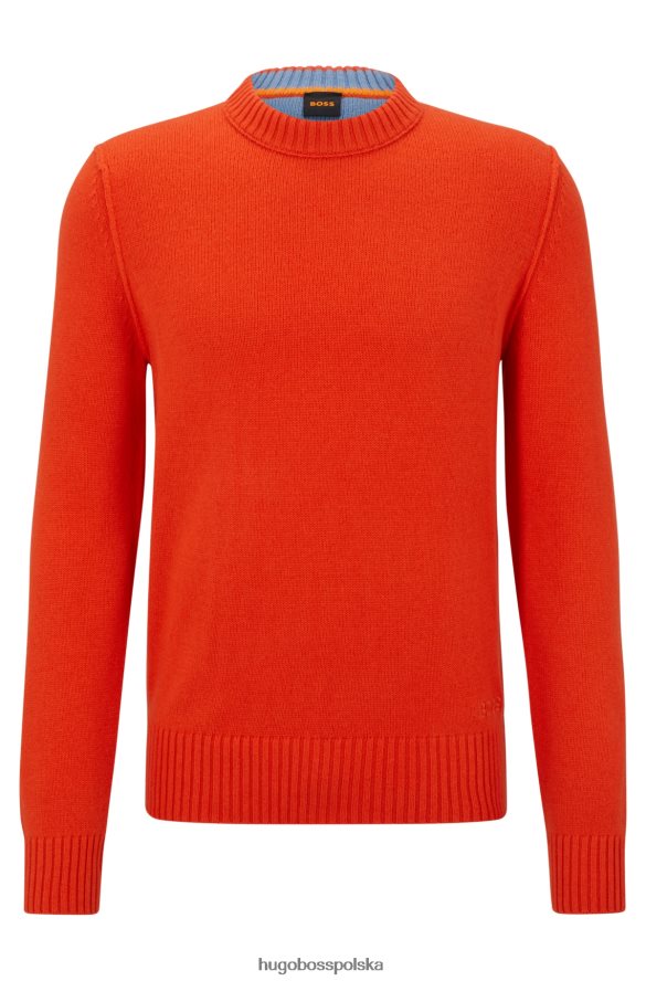 Hugo Boss Sweter hugo z okrągłym dekoltem z pomarańczowej mieszanki z dziewiczą wełną Pomarańczowy R0X0H63568