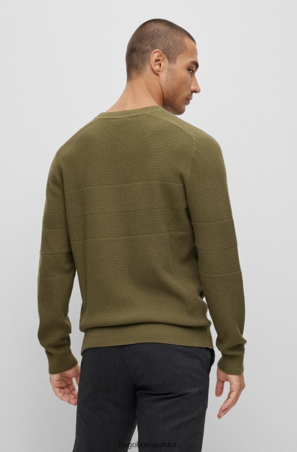Hugo Boss Sweter khaki hugo w paski o strukturalnej strukturze, wykonany z bawełny i dziewiczej wełny khaki R0X0H62151