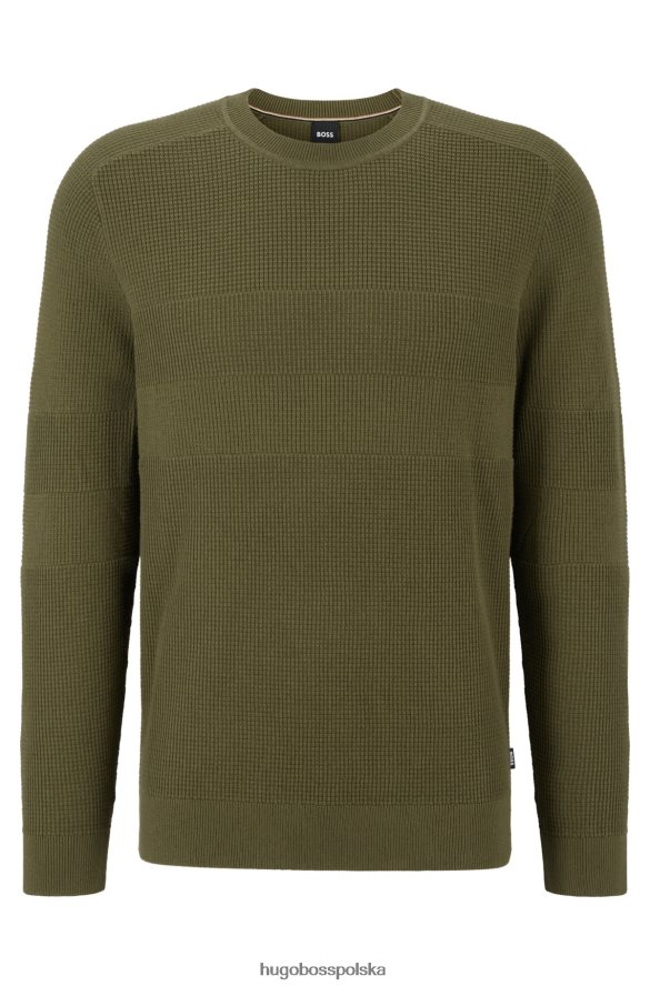 Hugo Boss Sweter khaki hugo w paski o strukturalnej strukturze, wykonany z bawełny i dziewiczej wełny khaki R0X0H62151