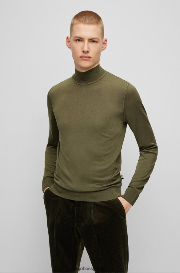 Hugo Boss Sweter khaki hugo z okrągłym dekoltem, wykonany z dziewiczej wełny i jedwabiu khaki R0X0H63805