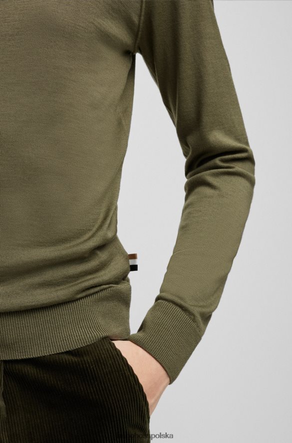 Hugo Boss Sweter khaki hugo z okrągłym dekoltem, wykonany z dziewiczej wełny i jedwabiu khaki R0X0H63805