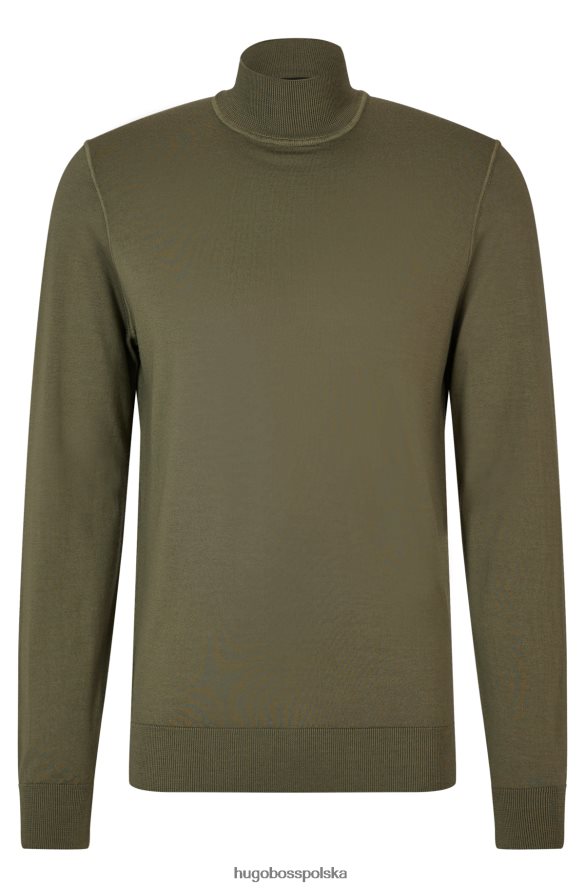 Hugo Boss Sweter khaki hugo z okrągłym dekoltem, wykonany z dziewiczej wełny i jedwabiu khaki R0X0H63805