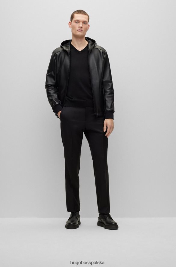 Hugo Boss Sweter o dopasowanym kroju z dekoltem w kształcie litery V, wykonany z czystej wełny, w kolorze czarnym hugo czarny R0X0H63071