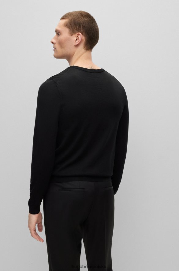 Hugo Boss Sweter o dopasowanym kroju z dekoltem w kształcie litery V, wykonany z czystej wełny, w kolorze czarnym hugo czarny R0X0H63071