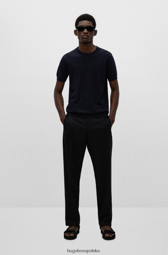Hugo Boss Sweter o dopasowanym kroju z haftowanym logo, wykonany z dziewiczej wełny hugo w kolorze ciemnoniebieskim ciemny niebieski R0X0H64045