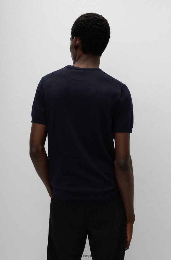 Hugo Boss Sweter o dopasowanym kroju z haftowanym logo, wykonany z dziewiczej wełny hugo w kolorze ciemnoniebieskim ciemny niebieski R0X0H64045