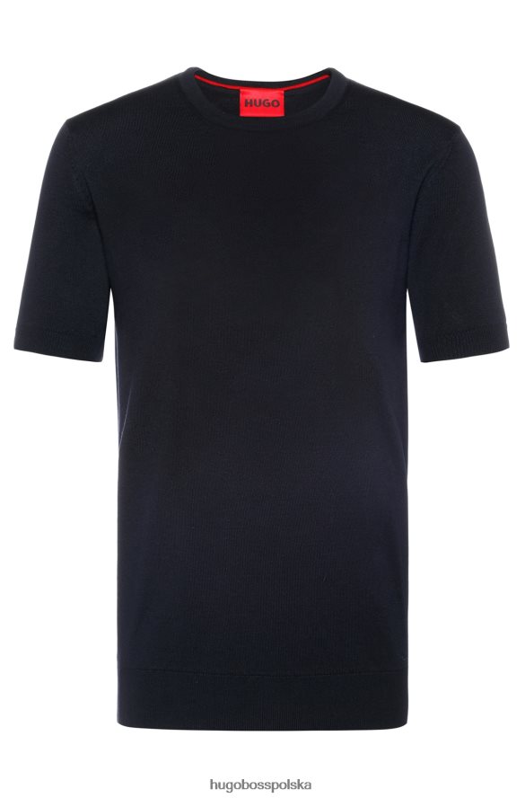 Hugo Boss Sweter o dopasowanym kroju z haftowanym logo, wykonany z dziewiczej wełny hugo w kolorze ciemnoniebieskim ciemny niebieski R0X0H64045