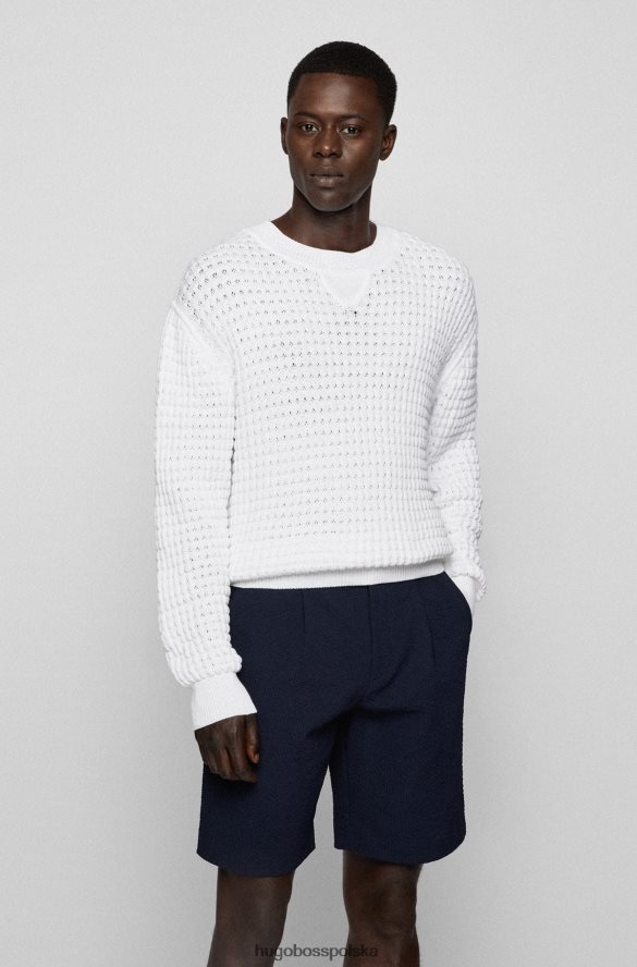 Hugo Boss Sweter o luźnym kroju o grubej strukturze z mieszanki bawełny hugo w kolorze białym biały R0X0H64124