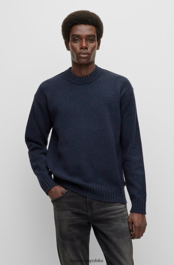 Hugo Boss Sweter o luźnym kroju z mieszanki wełny z haftowanym logo hugo w kolorze ciemnoniebieskim ciemny niebieski R0X0H63332