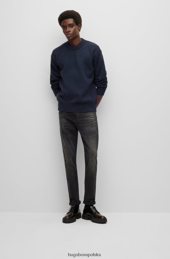 Hugo Boss Sweter o luźnym kroju z mieszanki wełny z haftowanym logo hugo w kolorze ciemnoniebieskim ciemny niebieski R0X0H63332