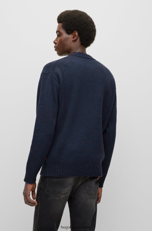 Hugo Boss Sweter o luźnym kroju z mieszanki wełny z haftowanym logo hugo w kolorze ciemnoniebieskim ciemny niebieski R0X0H63332